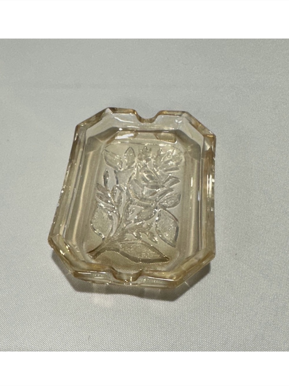 Vintage Peach-Tinted Intaglio Rose Glass Dish